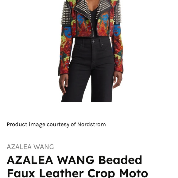 Azela Wang Beaded Faux Leather Crop Moto Jacket - Picture 9 of 9